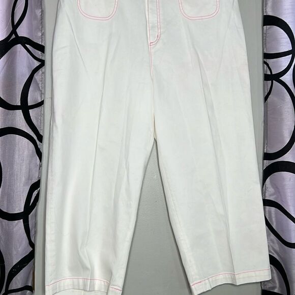 Cappagallo white cotton blend pants with hot pink trim size 16 - Picture 4 of 10